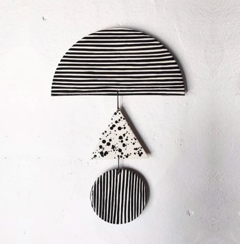 Ceramic Wall Hanging Trio - Triangle Black & White - Wall Art