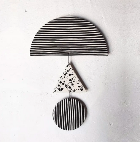 Ceramic Wall Hanging Trio - Triangle Black & White - Wall Art
