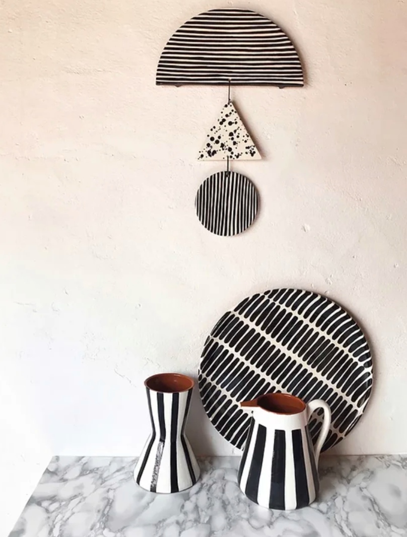 Ceramic Wall Hanging Trio - Triangle Black & White - Wall Art