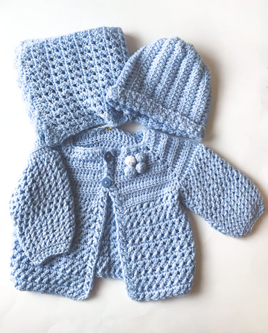 byBranca - Blue Crochet Sweater, Hat, & Scarf Set - 18-24 Months #22