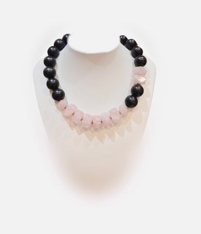 Iberina Design - necklace - ebonized wood and pink quartz