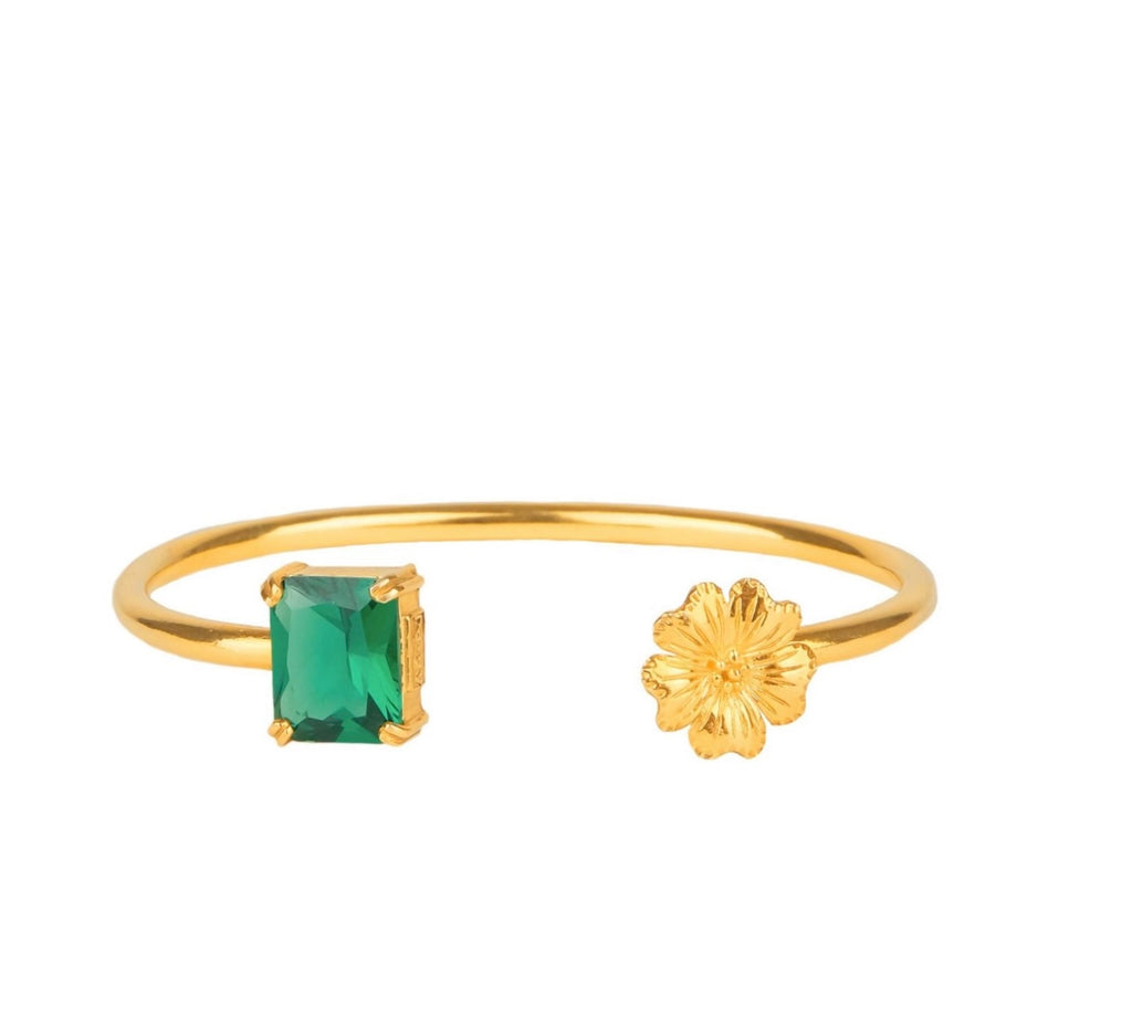 Portugal Jewels - Amalia - Flower cuff with green stone