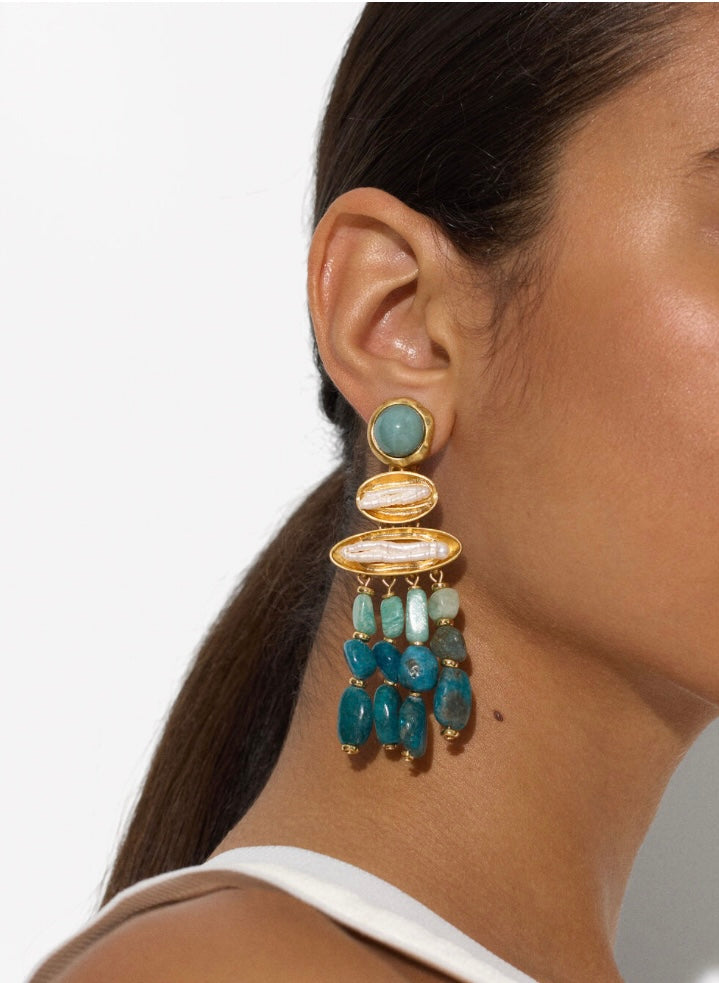 SS24 - earrings - long with stones - clip on