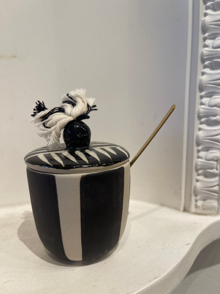 Anna Westerlund - Black Stripe Sugar Pot with Gold Spoon