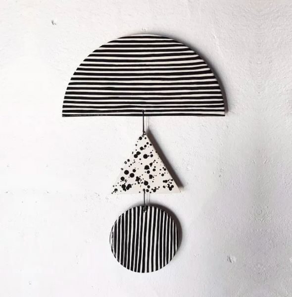 Ceramic Wall Hanging Trio - Triangle Black & White - Wall Art