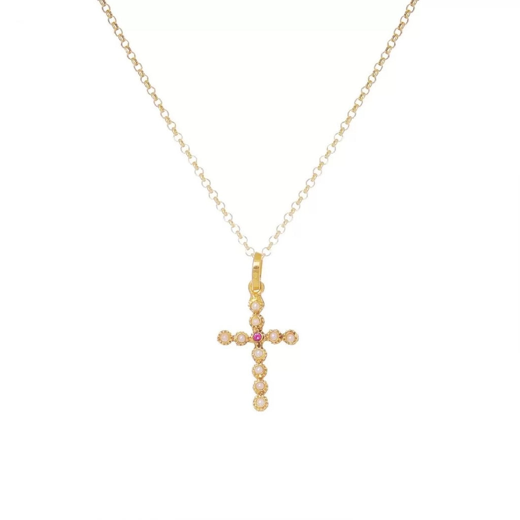 Portugal Jewels - Necklace Cross with Pearls and Purple