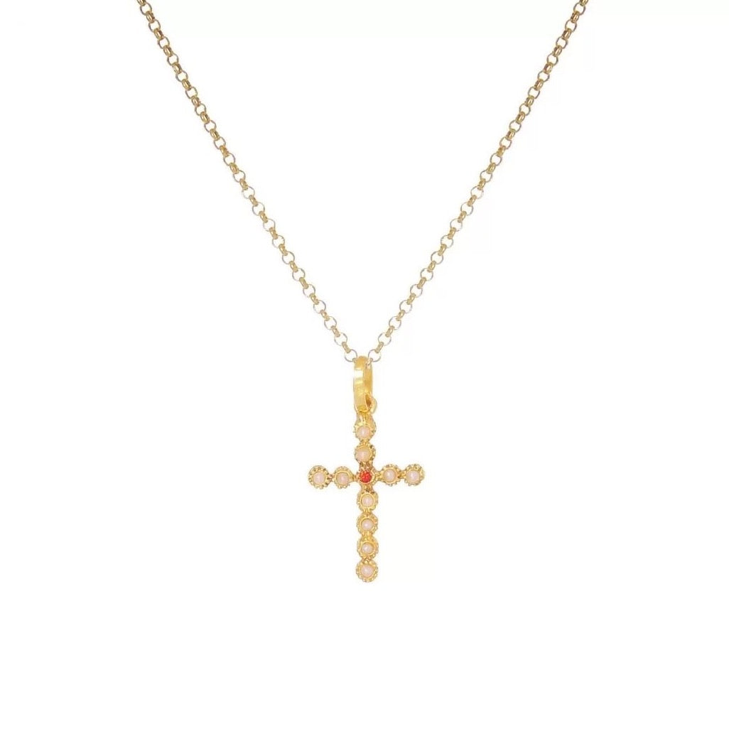 Portugal Jewels - Necklace Cross with Pearls and Ruby