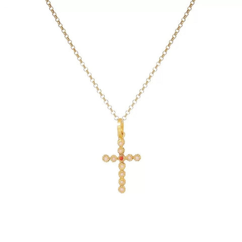 Portugal Jewels - Necklace Cross with Pearls and Ruby