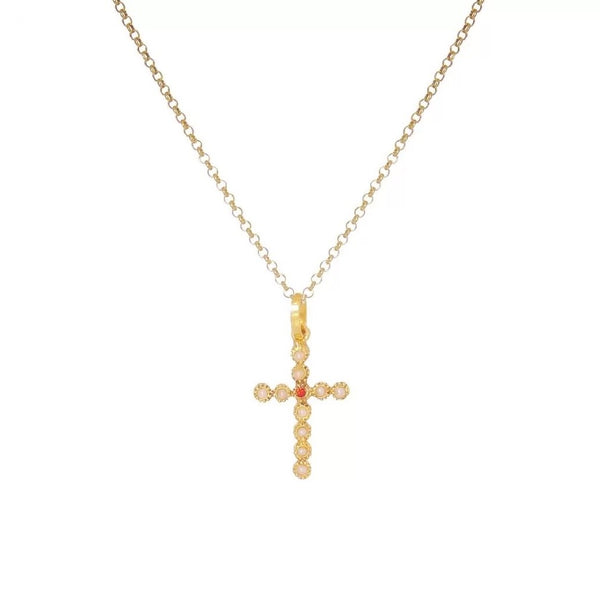 Portugal Jewels - Necklace Cross with Pearls and Ruby