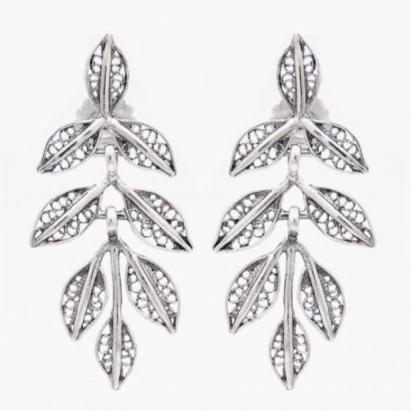 Portugal Jewels - Earrings Filigree Leaves 3.5cm in Silver