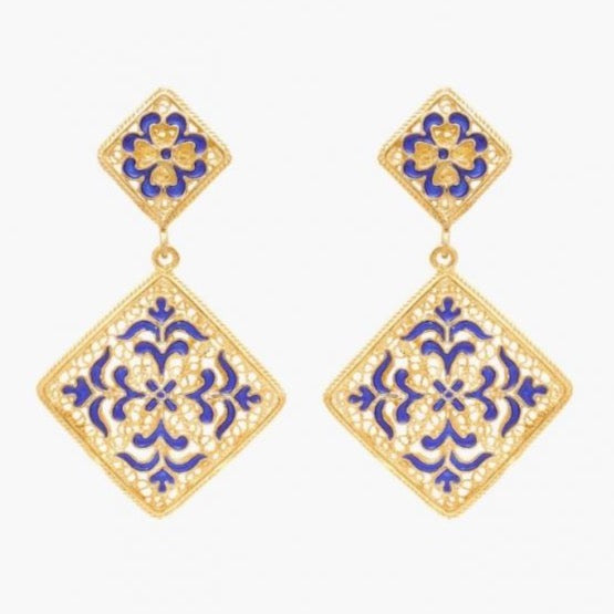Portugal Jewels - Earrings Azulejo in Gold Plated Silver