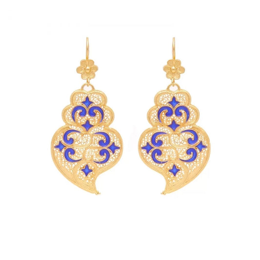 Portugal Jewels - Heart of Viana Azulejo Gold Earrings