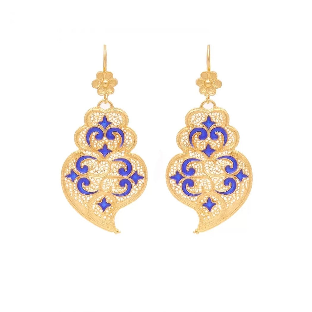 Portugal Jewels - Heart of Viana Azulejo Gold Earrings