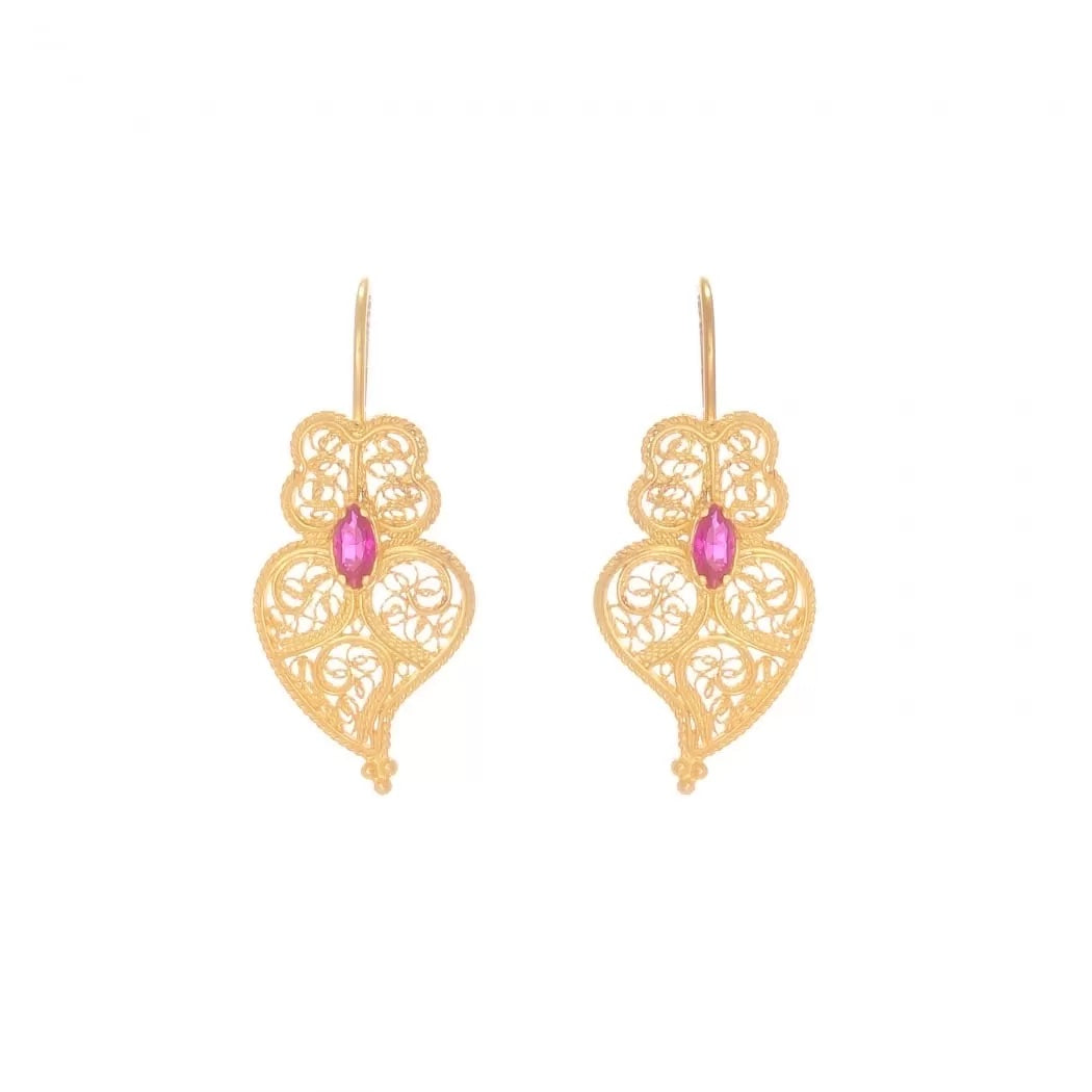 Portugal Jewels - Heart of Viana Earrings Ruby Zirconia