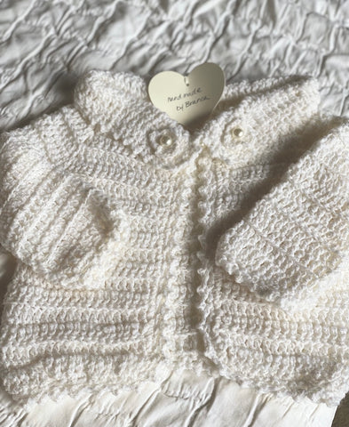 byBranca - White Crochet Sweater with Pearls - 18 Months