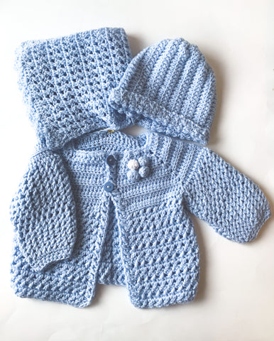 byBranca - Blue Crochet Sweater, Hat, & Scarf Set - 18-24 Months