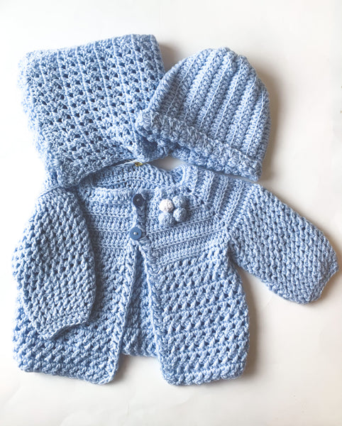 byBranca - Blue Crochet Sweater, Hat, & Scarf Set - 18-24 Months #22