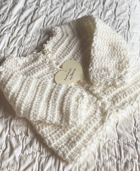 byBranca - White Crochet Sweater with Pearl Flower - 18 Months
