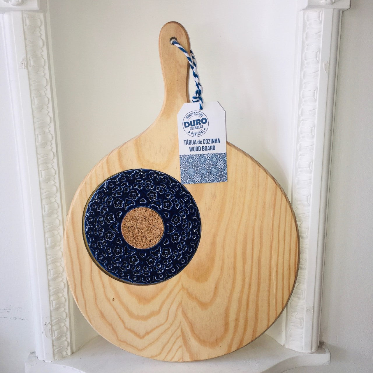 Round Wood Serving Board - Ceramic Lace with Cork insert - Various Colours