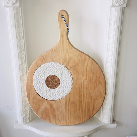 Round Wood Serving Board - Ceramic Lace with Cork insert - Various Colours